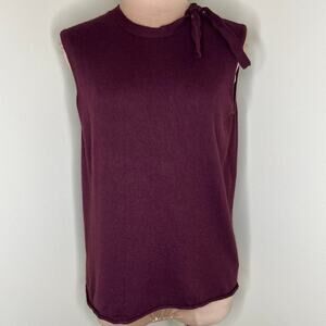 Y2K Gap Sleeveless Sweater Large Womens Maroon Tie Neck Angora Cotton Knit Vtg